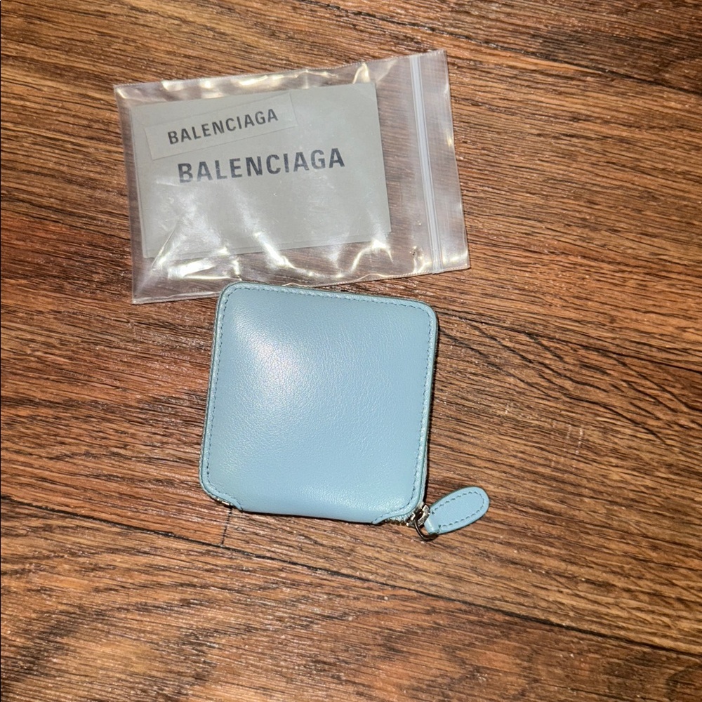 Balenciaga Ville Coin Case Light Blue Leather Mini Wallet - Picture 2 of 3